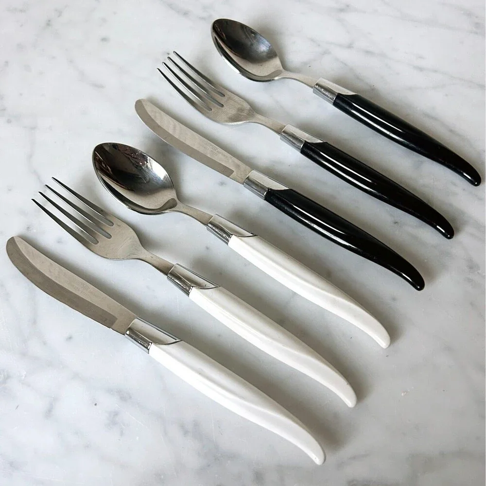 Vintage Robinson Hollow Ground Stainless Steel Silverware Flatware Bk/Wht Handle